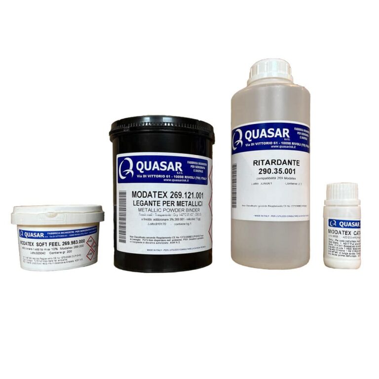 Modatex Quasar. Additives, Thinners and Bases for Modatex Quasar water-based screen printing inks.